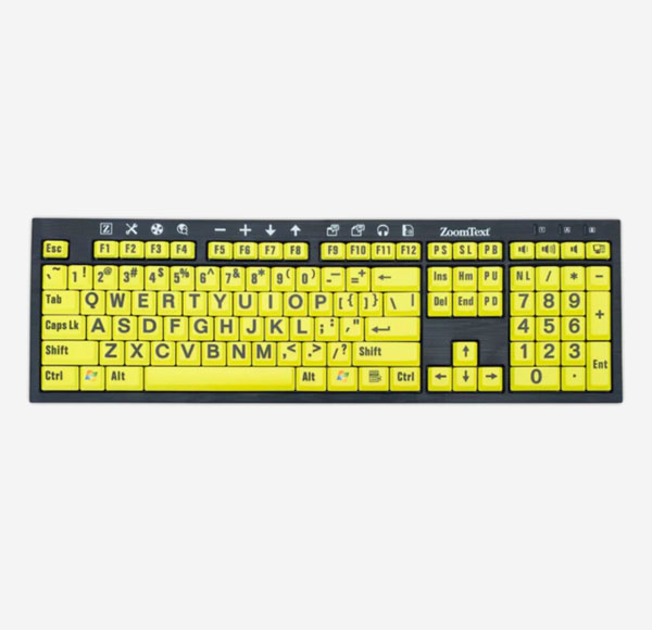 ZoomText Large-Print Keyboard – U.S. English – Black Print On Yellow