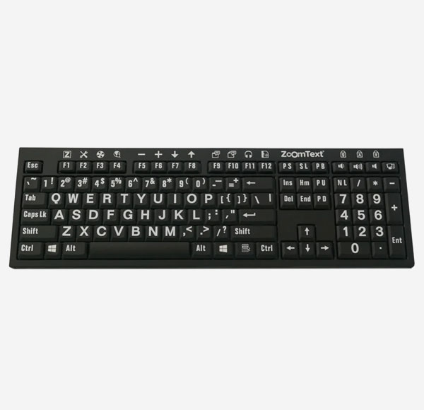 ZoomText Large-Print Keyboard – U.S. English – White Print On Black